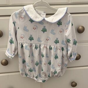 Adorable White Baby Romper with Santa and Tree Print